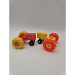Lot Of 2 Vintage Little People Tractors Red Orange And Yellow